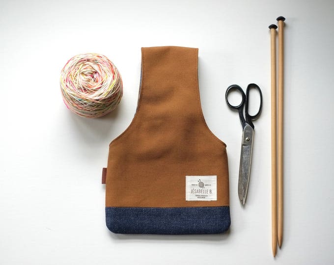 Knitting Bag in Brown and Denim Small Project Bag for Etsy