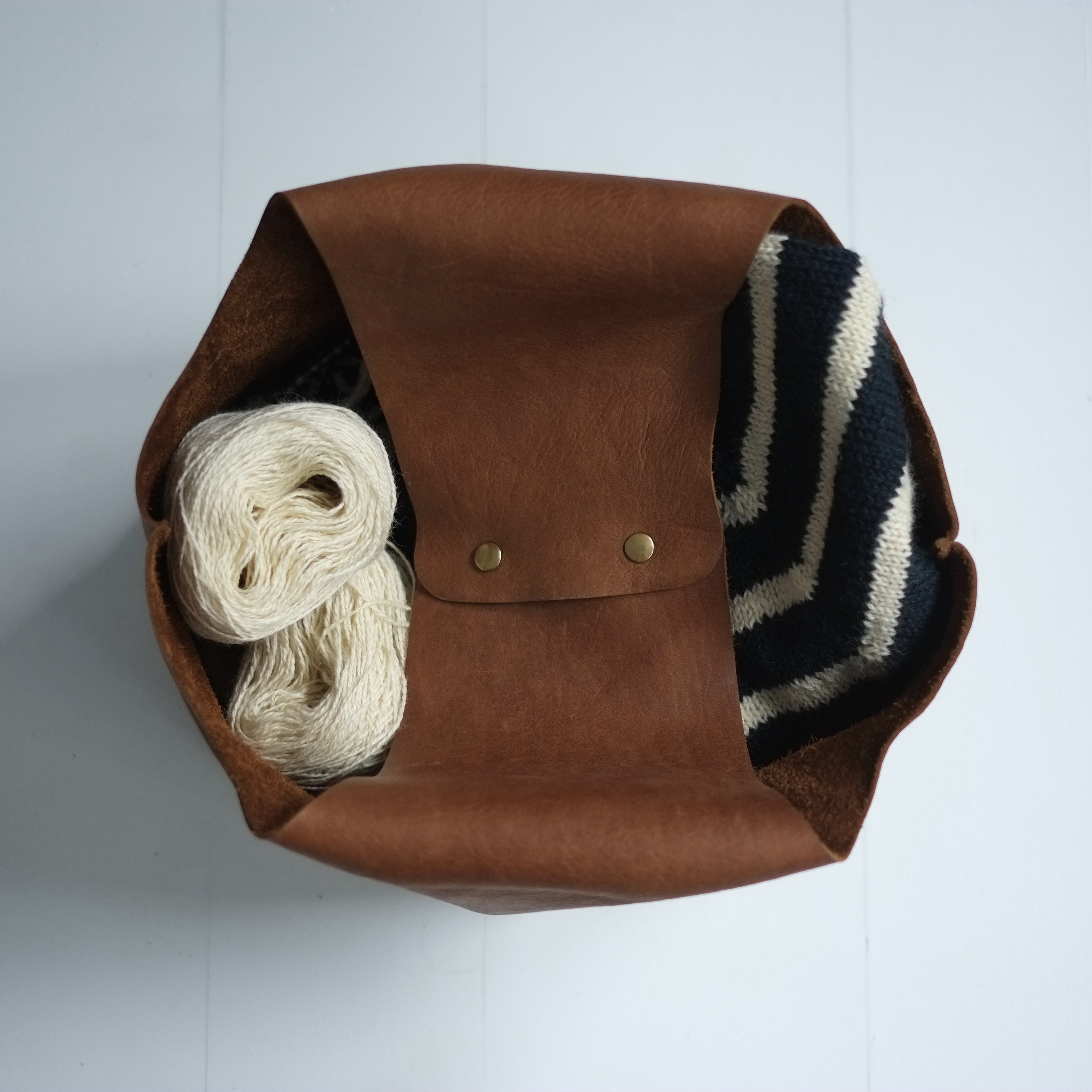 Handmade Leather Knitting Project Bag, Yarn Tote, 