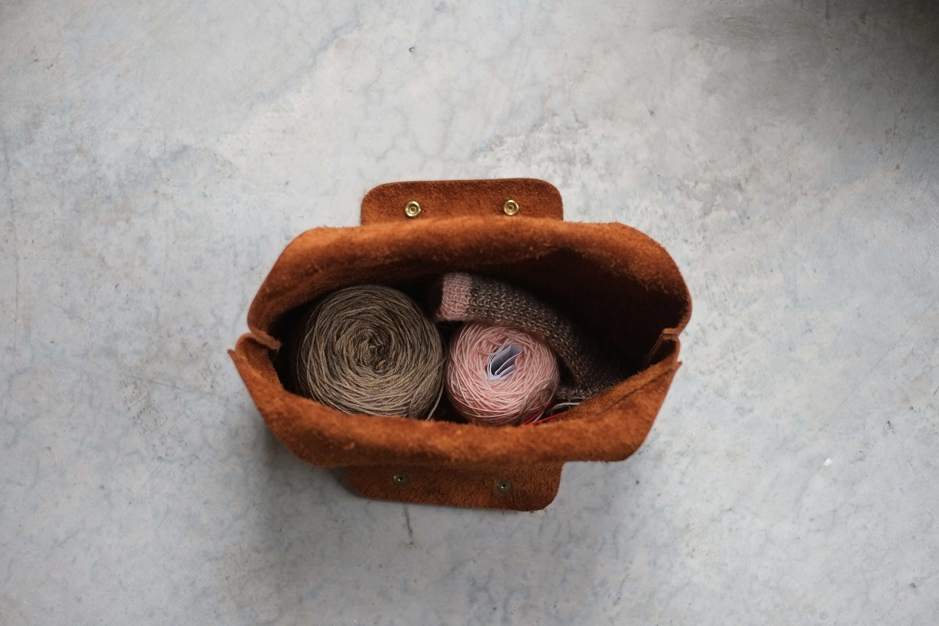 Leather knitting bag Project bag in leather Brown leather Etsy