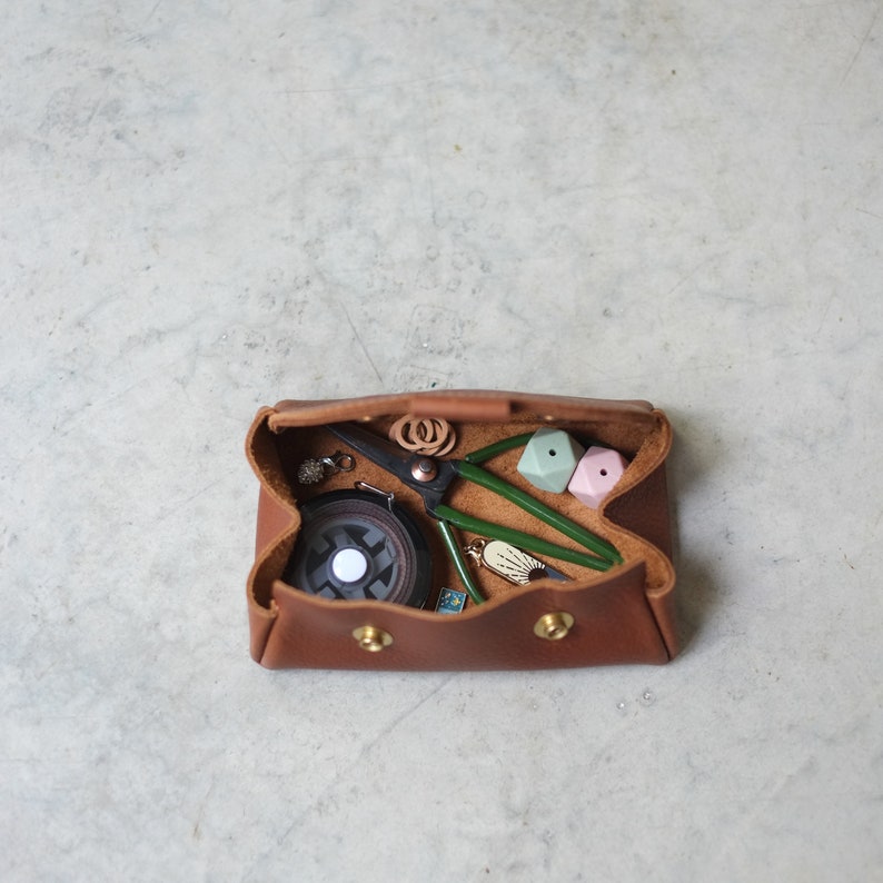 Mini case, Brown Leather notion case, knitting accessory case image 1