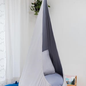 Poltrona sensoriale Soft Cloud per bambini, comoda altalena in cotone con interni grigi, seduta rilassante ad amaca per bambini piccoli