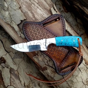 Ranch Cowboymesser aus D2 Stahl mit natürlichem Türkis Griff und Pancake Scheide