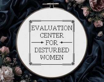Evaluation Center for Disturbed Women Cross Stitch Pattern PDF | Gothic Sign Embroidery Chart | Dark Feminine Decor | Instant Download