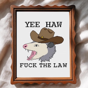 Yee Haw F*ck the Law Cross Stitch Pattern PDF | Cowboy Possum Embroidery Chart | Funny Western Needlepoint | Instant Download