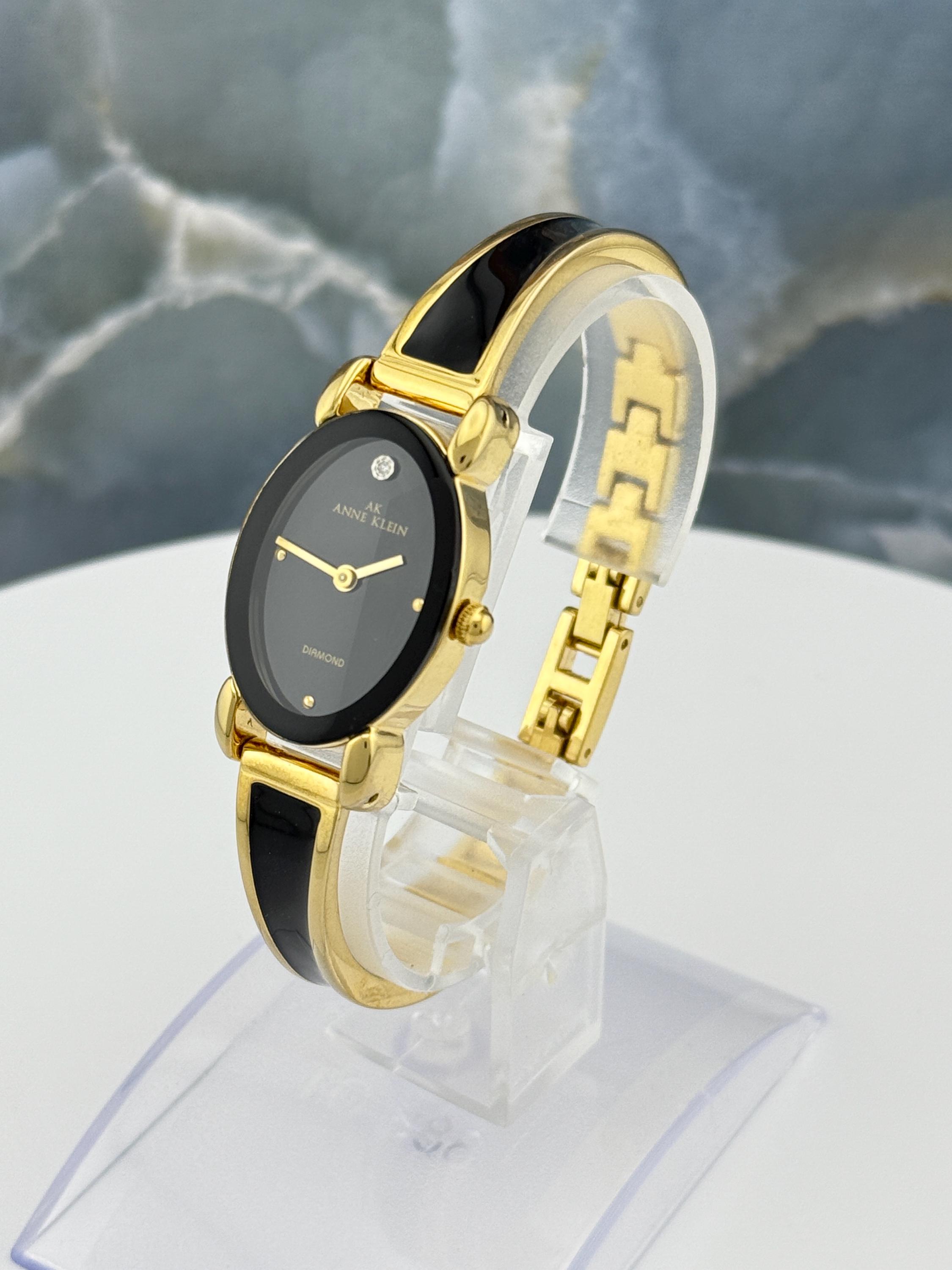AK Diamond Watch • Black Green Enamel • Gold Bangle Bracelet Anne Klein Genuine Diamond Dial Bangle Watch Gold/Black – Dr  main image 2