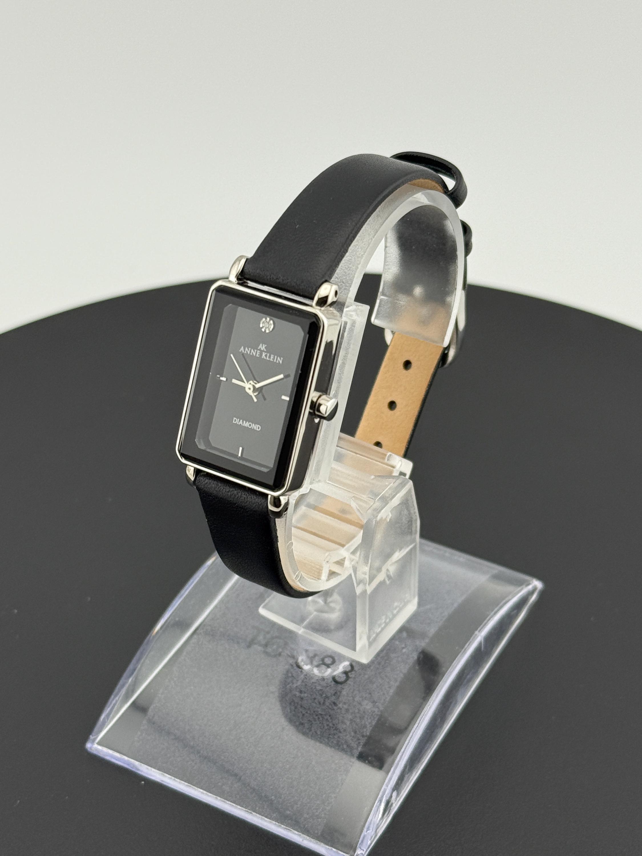 Anne Klein Silver and Black Crystal Accent Bracelet Watch Rectangular Silicone Bracelet Watch - Anne Klein main image 4