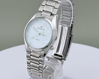 Vintage Biancchi Quartz Watch – Silver Dial – Faceted Crystal – Stainless Steel Bracelet – 34mm Unisex Watch