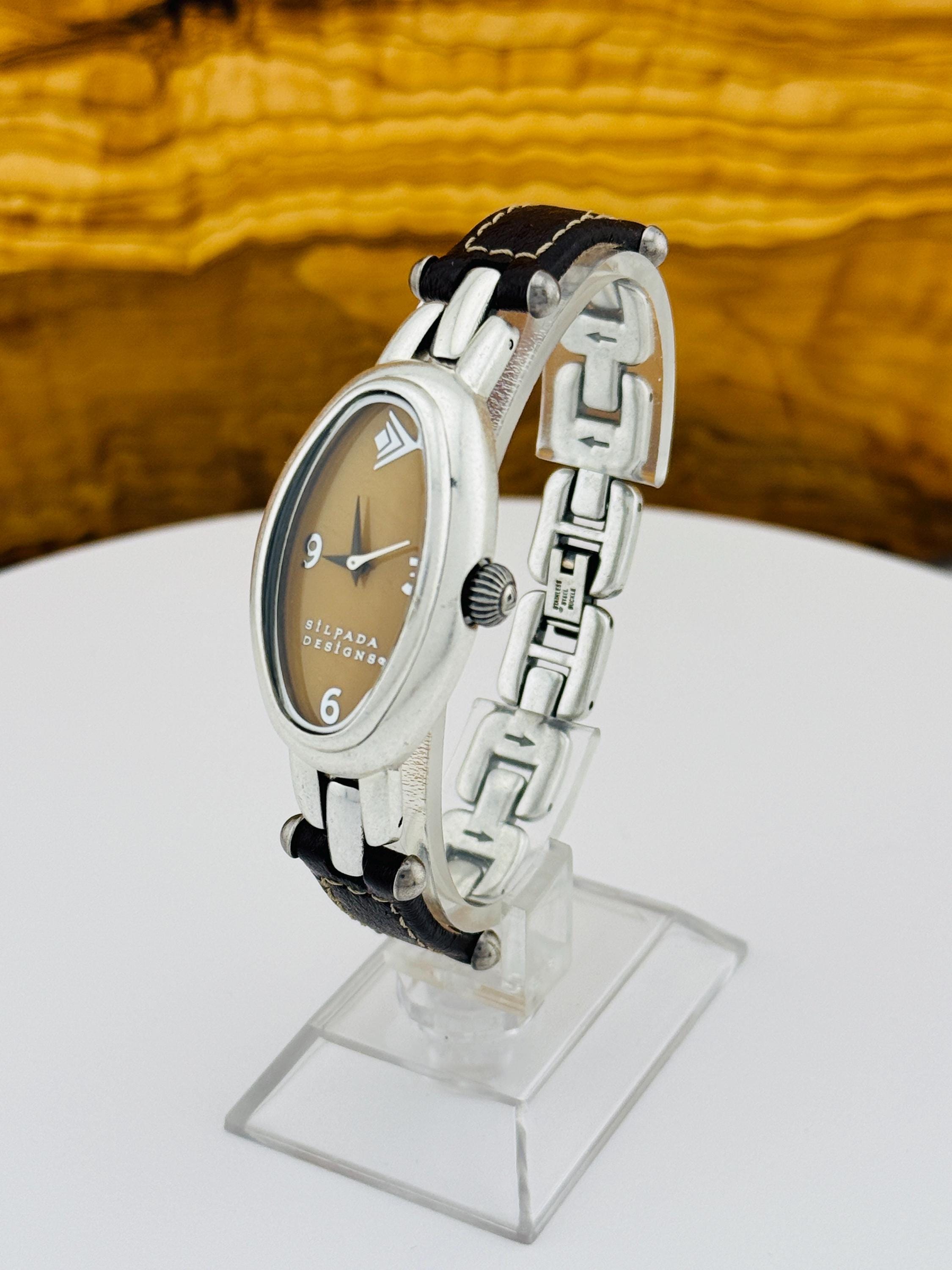 Silpada Designs Teardrop Yellow Dial Women's Watch - Brown Leather Band, Quartz Movement - New Battery