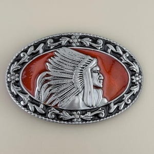 Sunstone Belt Buckle Rectangle Red Enamel Silver Tone Natural Cabochon Western WesternBeltBuckleSilverRectang  main image 4
