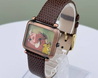 Vintage Disney Timon & Pumbaa Watch – Disney Credit Card Promo – 27.5mm Case – New Leather Strap