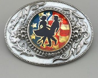 Patriotic Holographic Swing Dancing Couple Belt Buckle Americana USA Flag