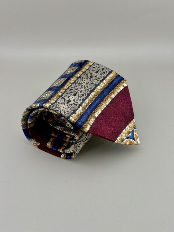 Towne Square Silk Necktie 3.75” Baroque Stripe Paisley 1990