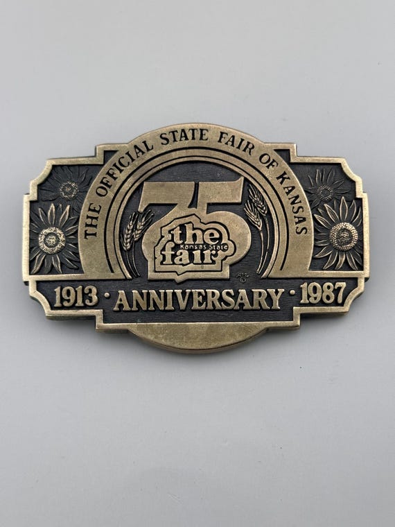1987 Kansas State Fair 75th Anniversary Solid Brass Numbered Belt Buckle