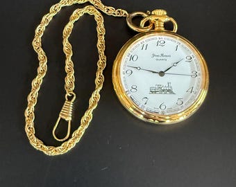 Vintage Yves Renoir Quartz Pocket Watch Train Dial New Battery
