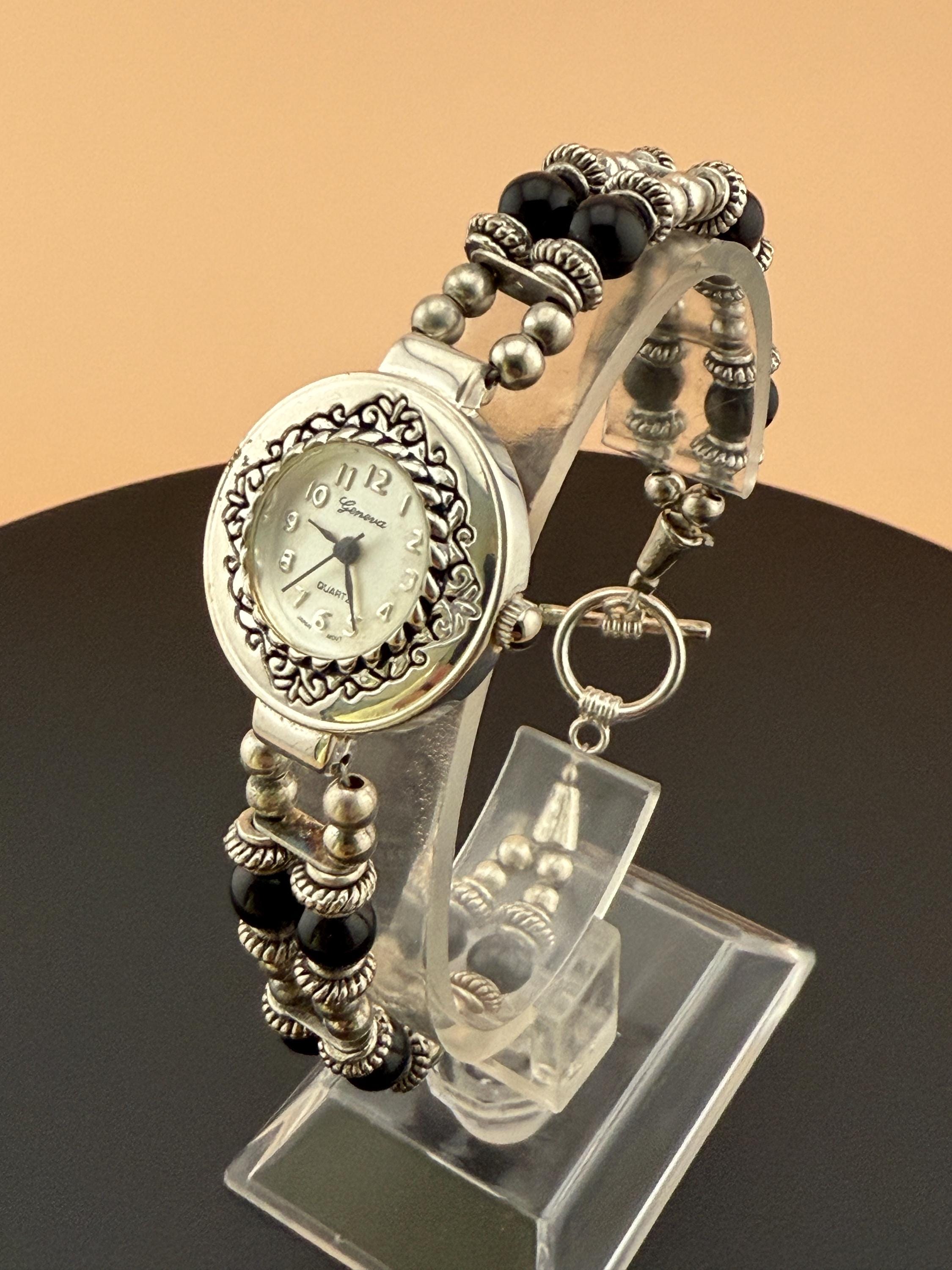 Geneva Sodalite Beaded Watch- 163A $35 or $30 w/offer Beaded Bracelet Watch - Hematite and Vitrail Crystal Glass  main image 3