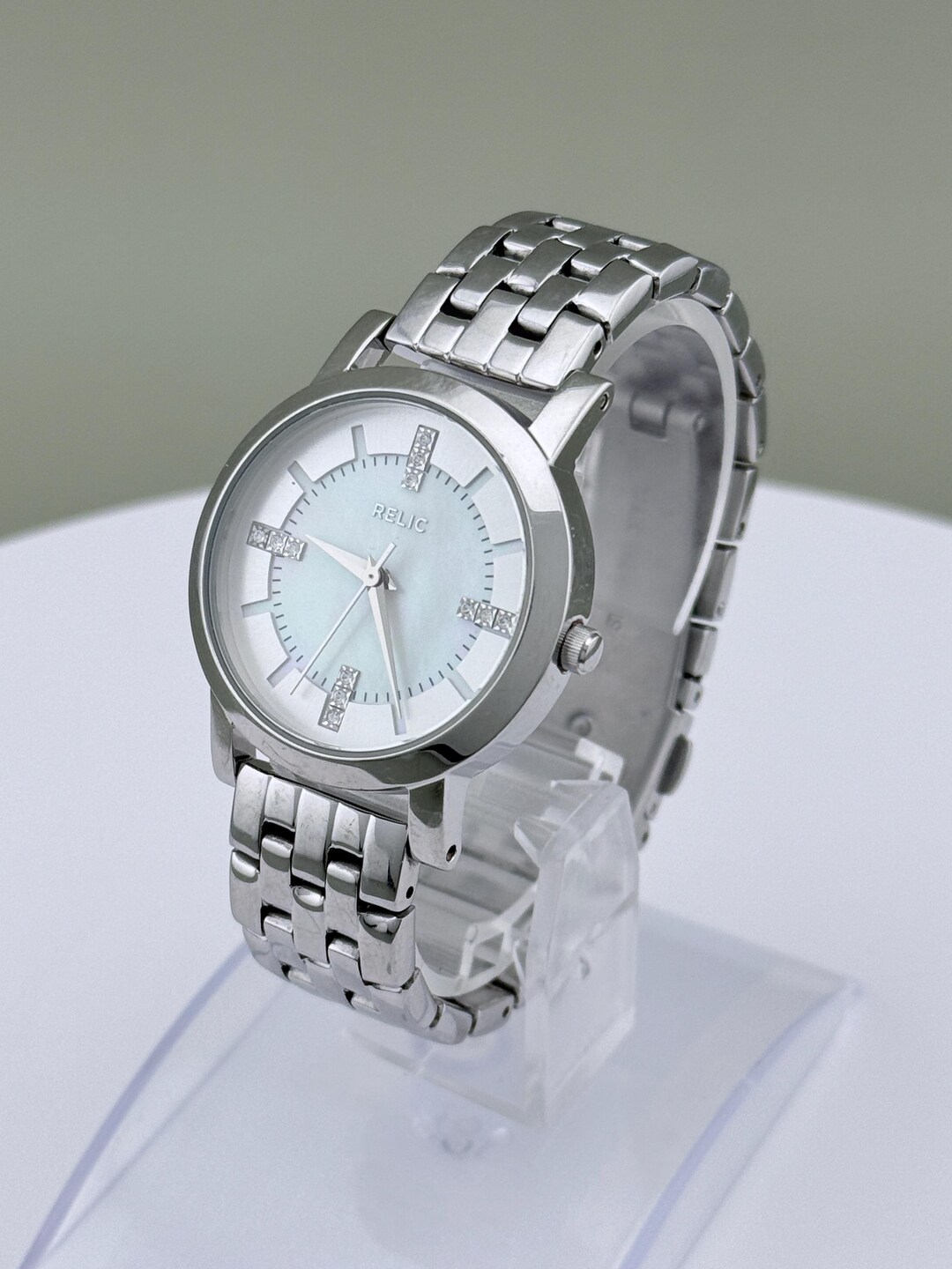 Time Design Womens Watch 32mm Purple Dial Stainless Steel New Battery 6.5\