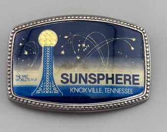 1982 Knoxville Worlds Fair Sunsphere Holographic Belt Buckle Tennessee