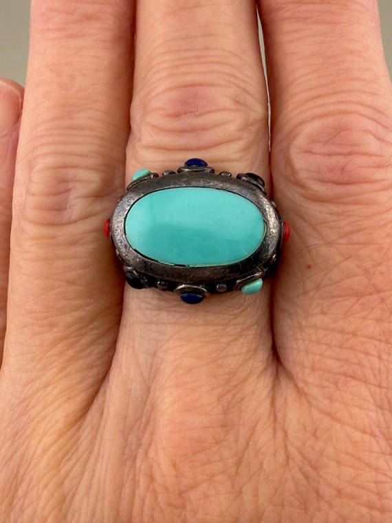 Sterling Silver Turquoise Statement Ring | Coral … - image 6