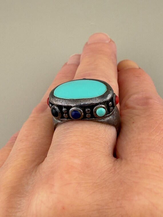 Sterling Silver Turquoise Statement Ring | Coral … - image 7