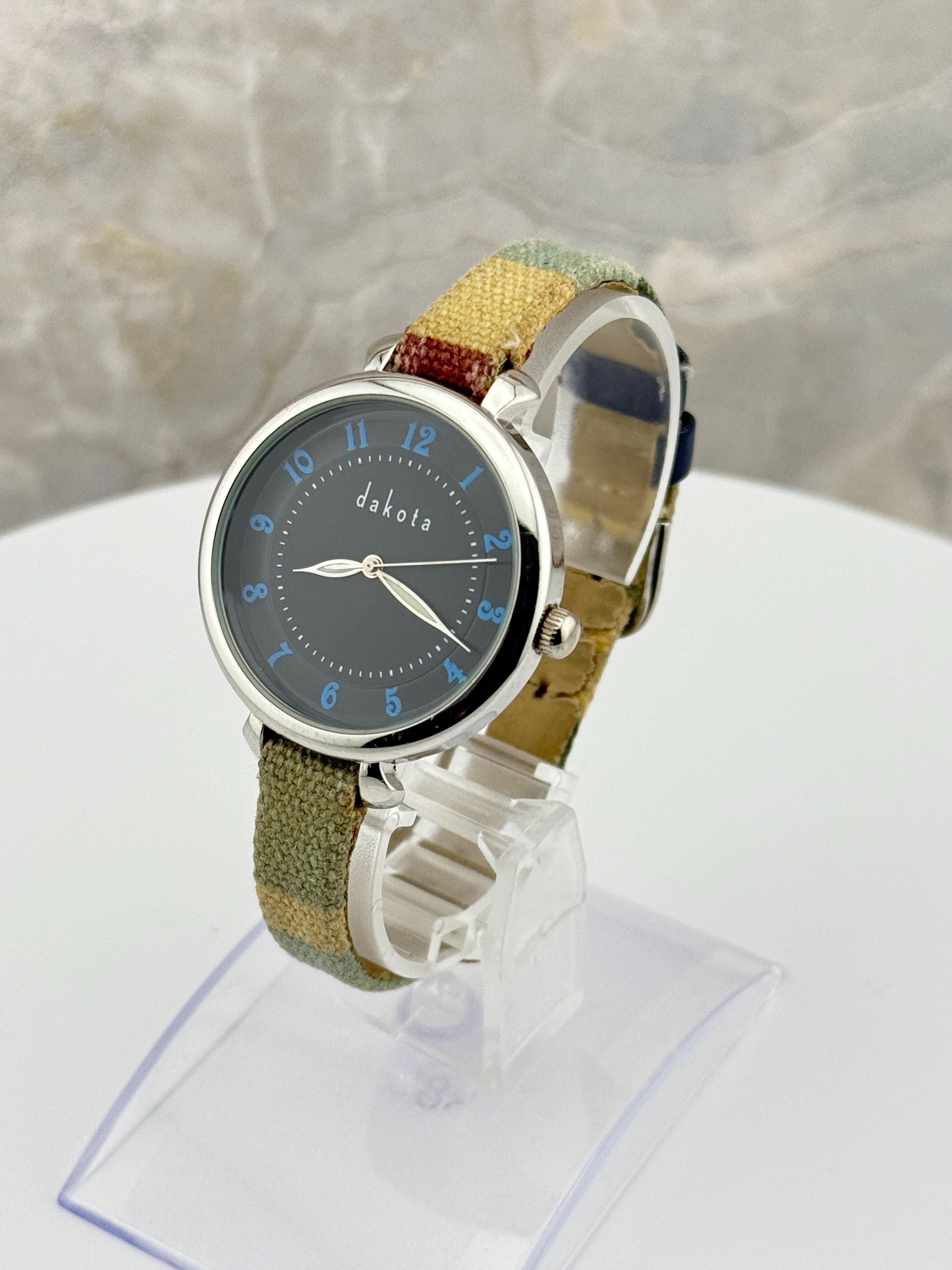 Dakota Unisex Silver Blue 35mm TV Date Dial Watch White Leather w New Battery Dakota Full Wrist Collection – dakotawatch main image 4