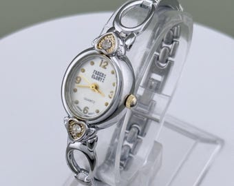 Faded Glory Petite Quartz Women’s Watch Silver Tone Heart Crystal Bracelet 18mm