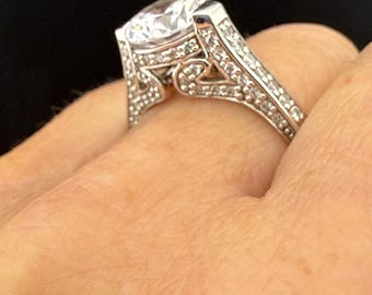 Daniel K Sterling Rhodium Finish CZ Engagement Ring Signed Size 10 Pavé