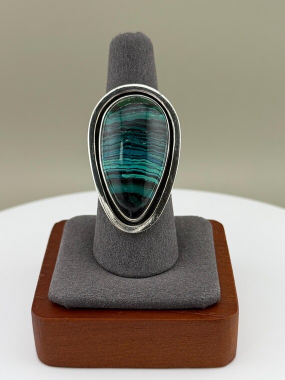 Sterling Silver Malachite Statement Ring Size 8 |… - image 2