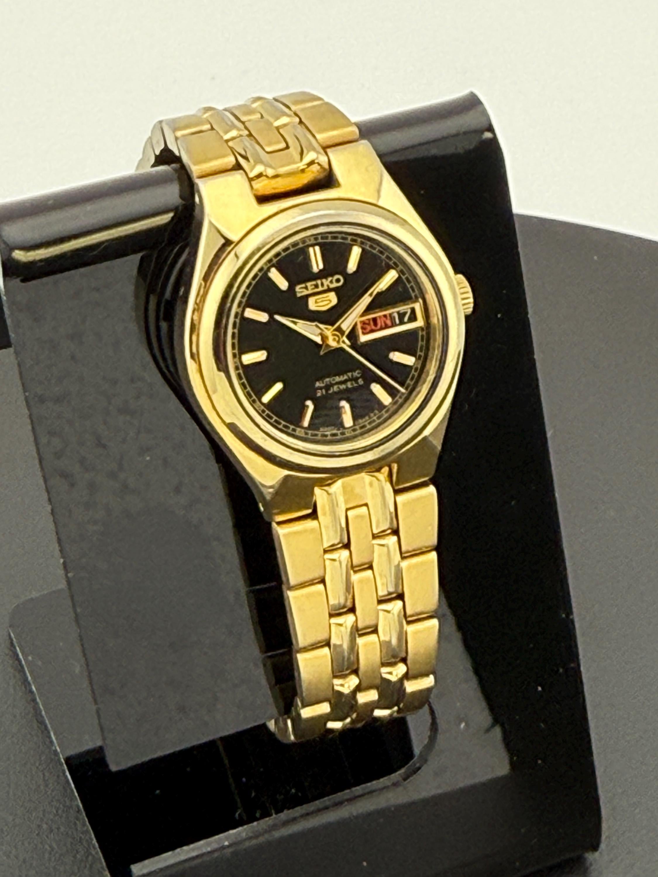 Seiko 5 Women's Automatic Watch 4207-00W0 Black Dial Gold Tone 21