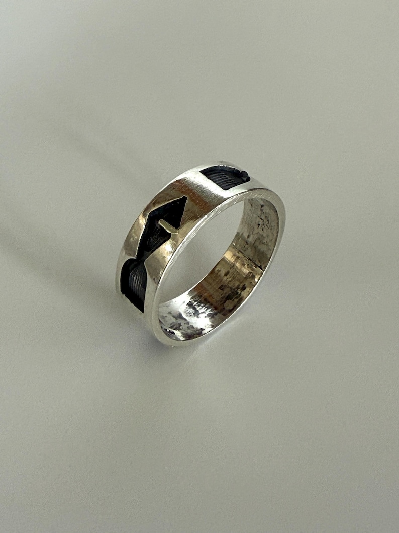 Vintage Sterling Silver Hopi Overlay Fish Ithcus Band Signed Size 7.5 ...