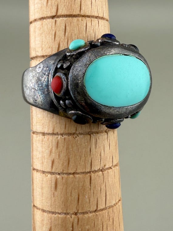 Sterling Silver Turquoise Statement Ring | Coral … - image 3