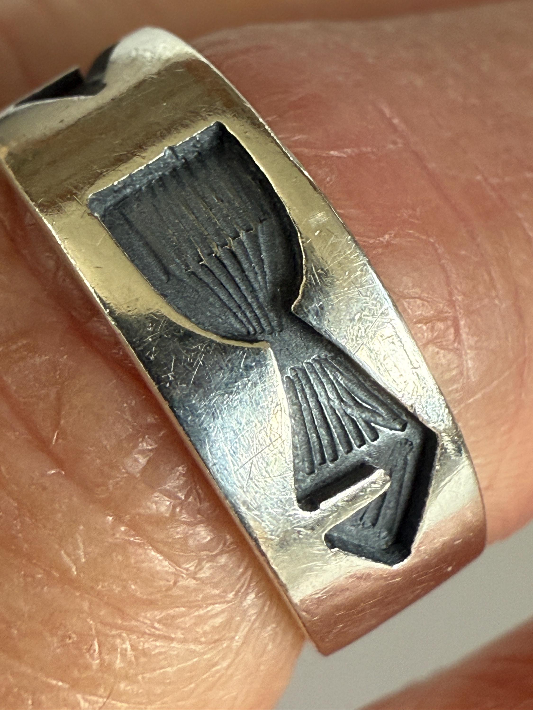Vintage Sterling Silver Hopi Overlay Fish Ithcus Band Signed Size 7.5 ...