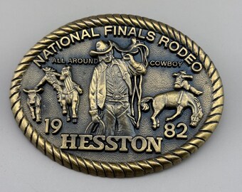 1982 Hesston National Finals Rodeo All Around Cowboy Western Belt Buckle