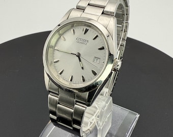 Citizen Quartz Men’s Watch Silver Sunburst Dial – New Battery, Date, Stainless Steel Bracelet 35mm