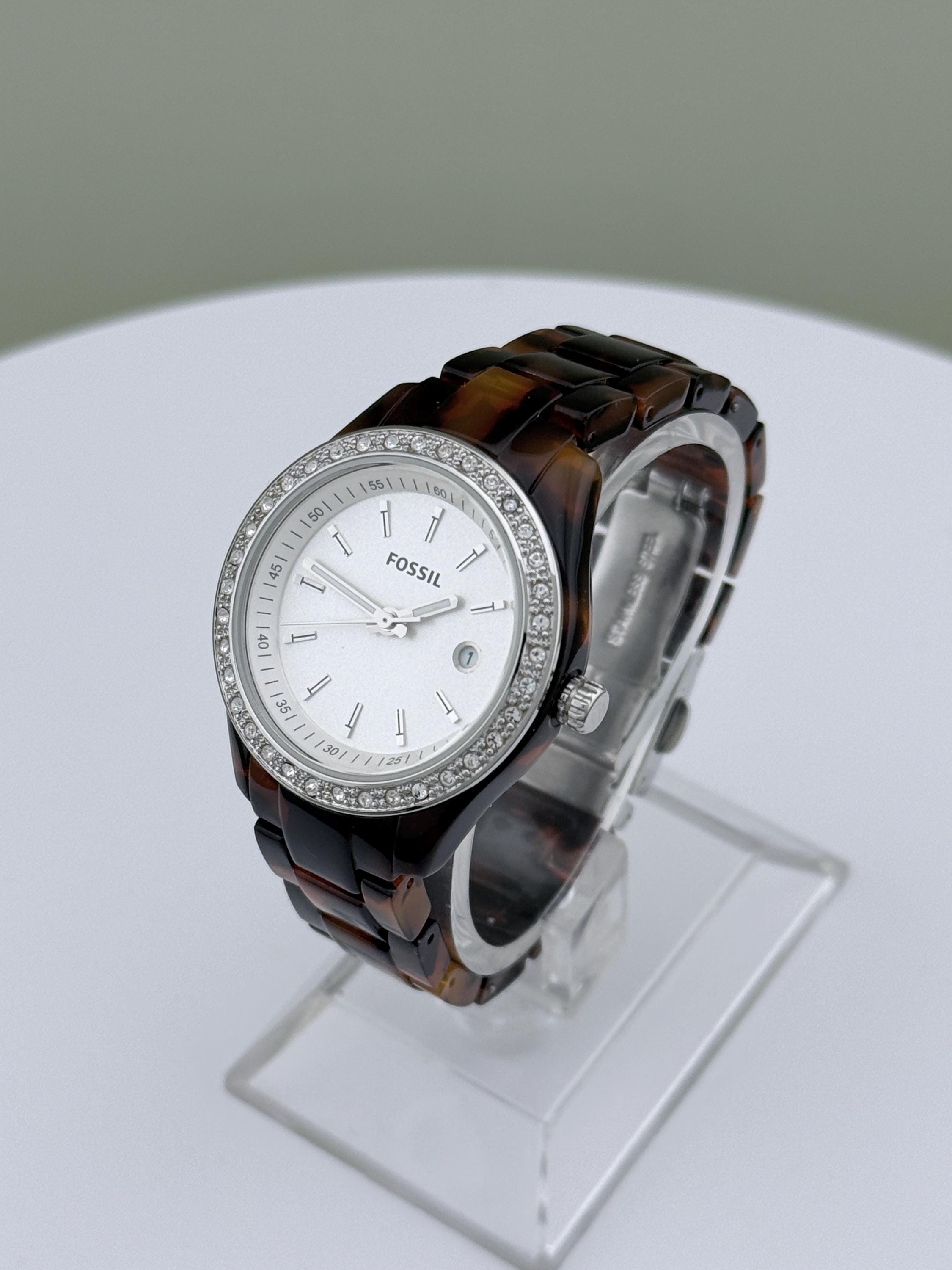 Fossil Ladies Watch Crystal Embellishments Stainless Bracelet Quartz Date Window Fossil Raquel Date Silver SS | Watches.com main image 2