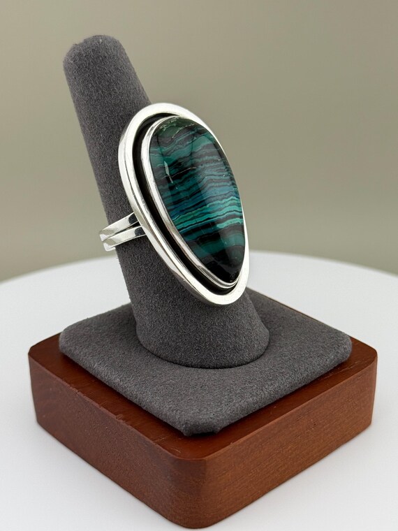 Sterling Silver Malachite Statement Ring Size 8 |… - image 3