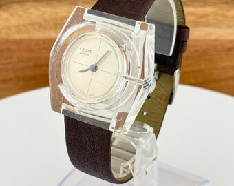 Vintage Agon Acrylic Wristwatch: 1970s Swiss Made, Blue  display picture 3