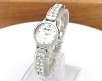 Vintage Mudd Women’s Quartz Rhinestone Bracelet Watch – Silver Tone, 22mm Case, 6.25” Band, Japan Movement, New Battery