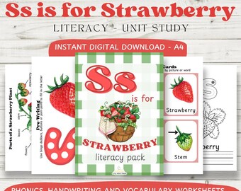 Paquete de alfabetización "Ss" de fresa / Descarga digital / Preescolar / Educación temprana / Imprimibles / Fonética / Lectura / Escritura / Recursos