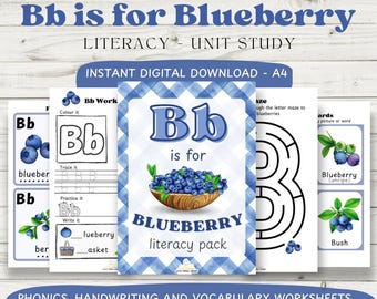 Paquete de alfabetización "Bb" de arándanos / Descarga digital / Preescolar / Educación temprana / Imprimibles / Fonética / Lectura / Escritura / Recursos