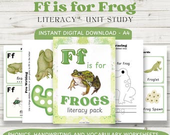 Paquete de alfabetización "Ff is for Frog" / Descarga digital / Preescolar / Educación temprana / Imprimibles / Fonética / Lectura / Escritura / Recursos
