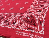1950 39 s Guaranteed Fast Color Paisley Hearts Pinwheel dots Print red Bandana 19x20 hemmed all Cotton selvedge 67