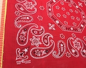 vintage 1950 39 s Elephant Trunk Up large Red Bandana 22.5x20.75 Fast Color Hearts Dots Paisley Octagon Flowers Selvedge 64