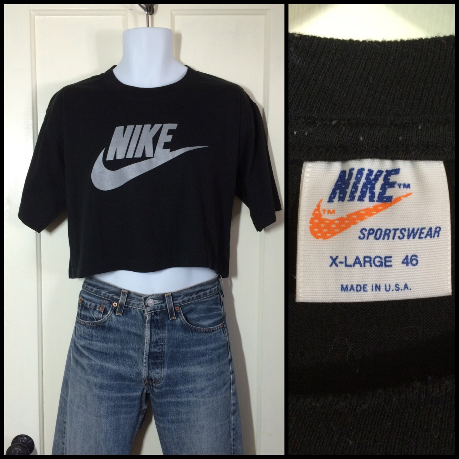 black nike shirt with orange swoosh