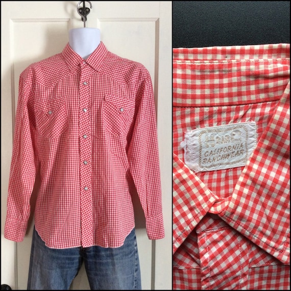 1950s Red and White Gingham Check Cowboy Western S