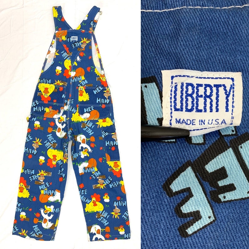 1970s Hee Haw novelty print denim carpenter overalls size Etsy