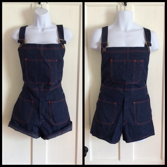 1970s Deadstock denim overalls short shorts size 3
