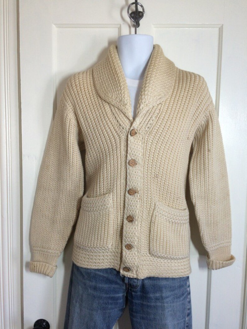 1940s Cream Color Shawl Collar Cardigan Sweater Looks Size | Etsy