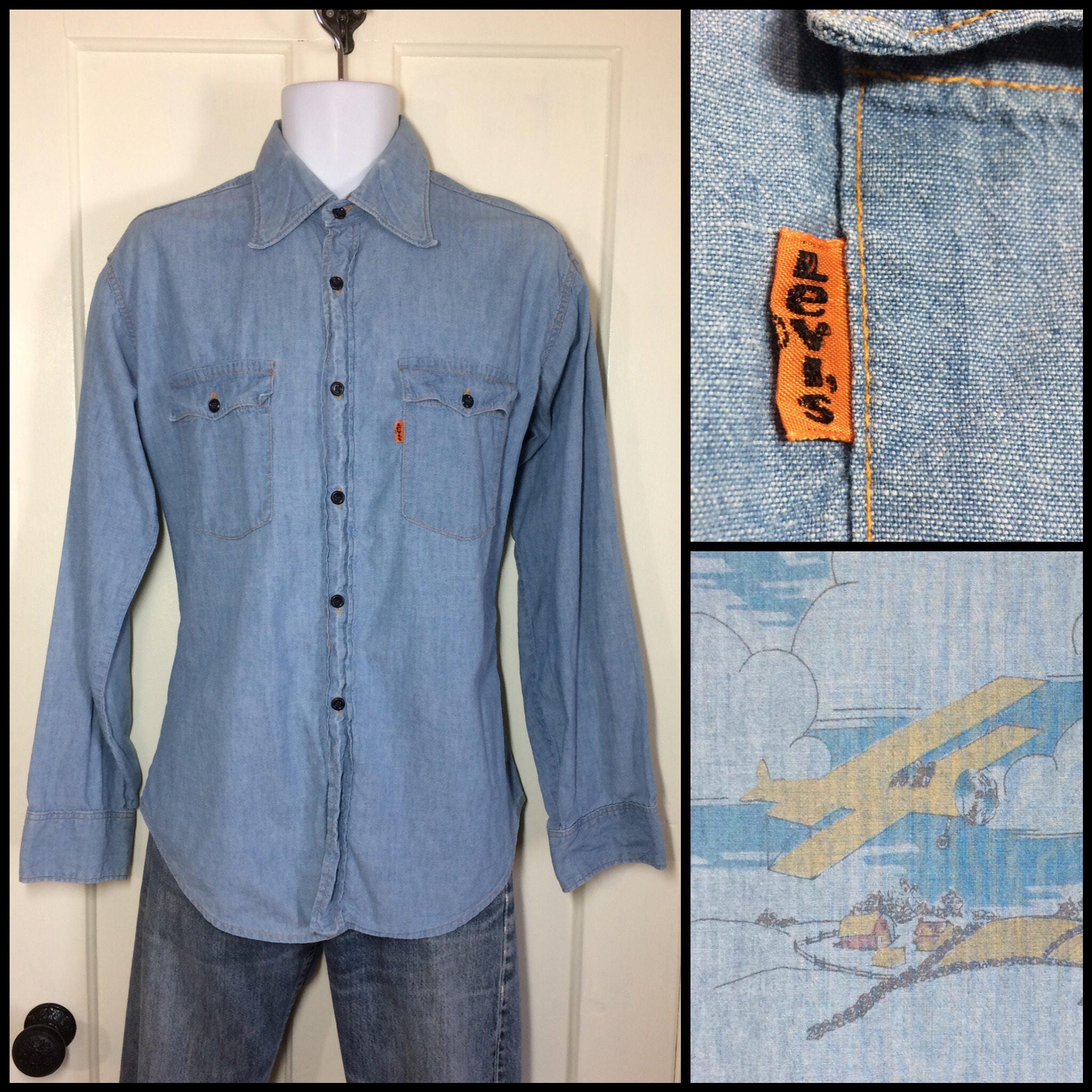 1970s Levis Blue Cotton Chambray Work Shirt Orange Tab Size - Etsy