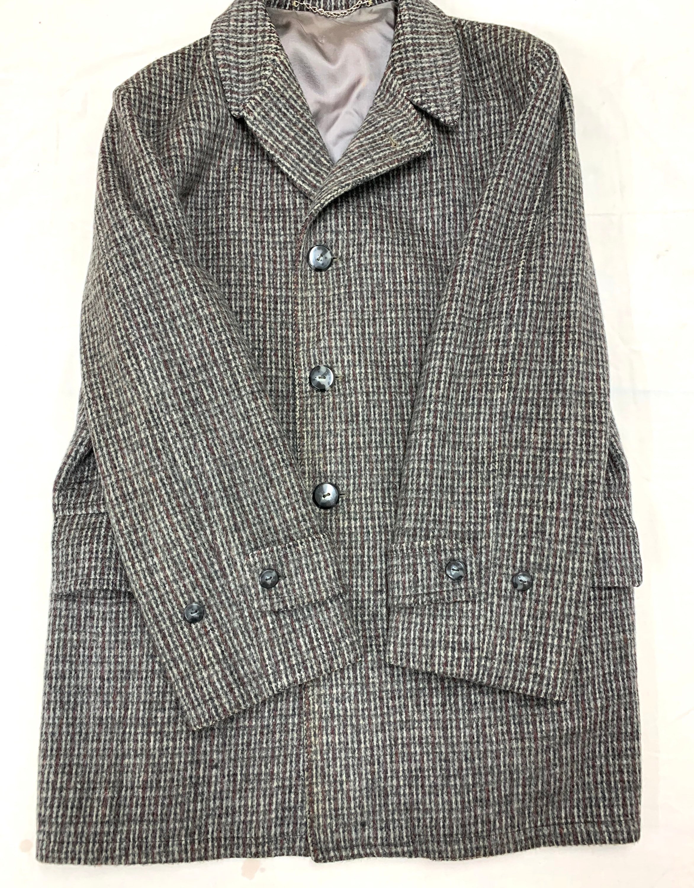 1960s plaid tweed overcoat looks size large by Keswick Downs gray check