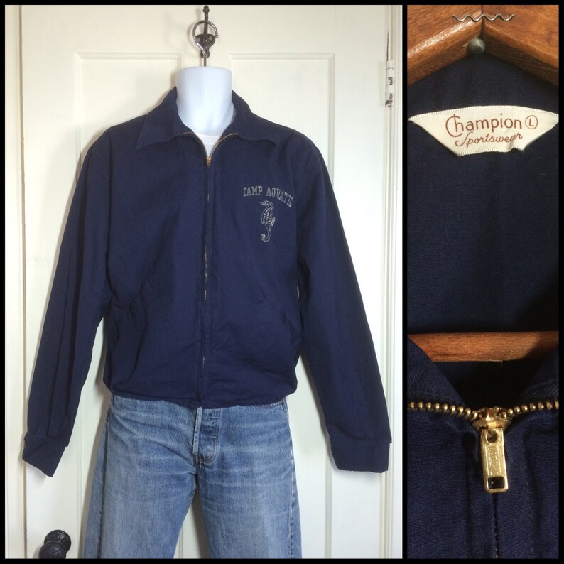 1950s Champion brand dark blue cotton Zip Up Jacket size Large | Etsy